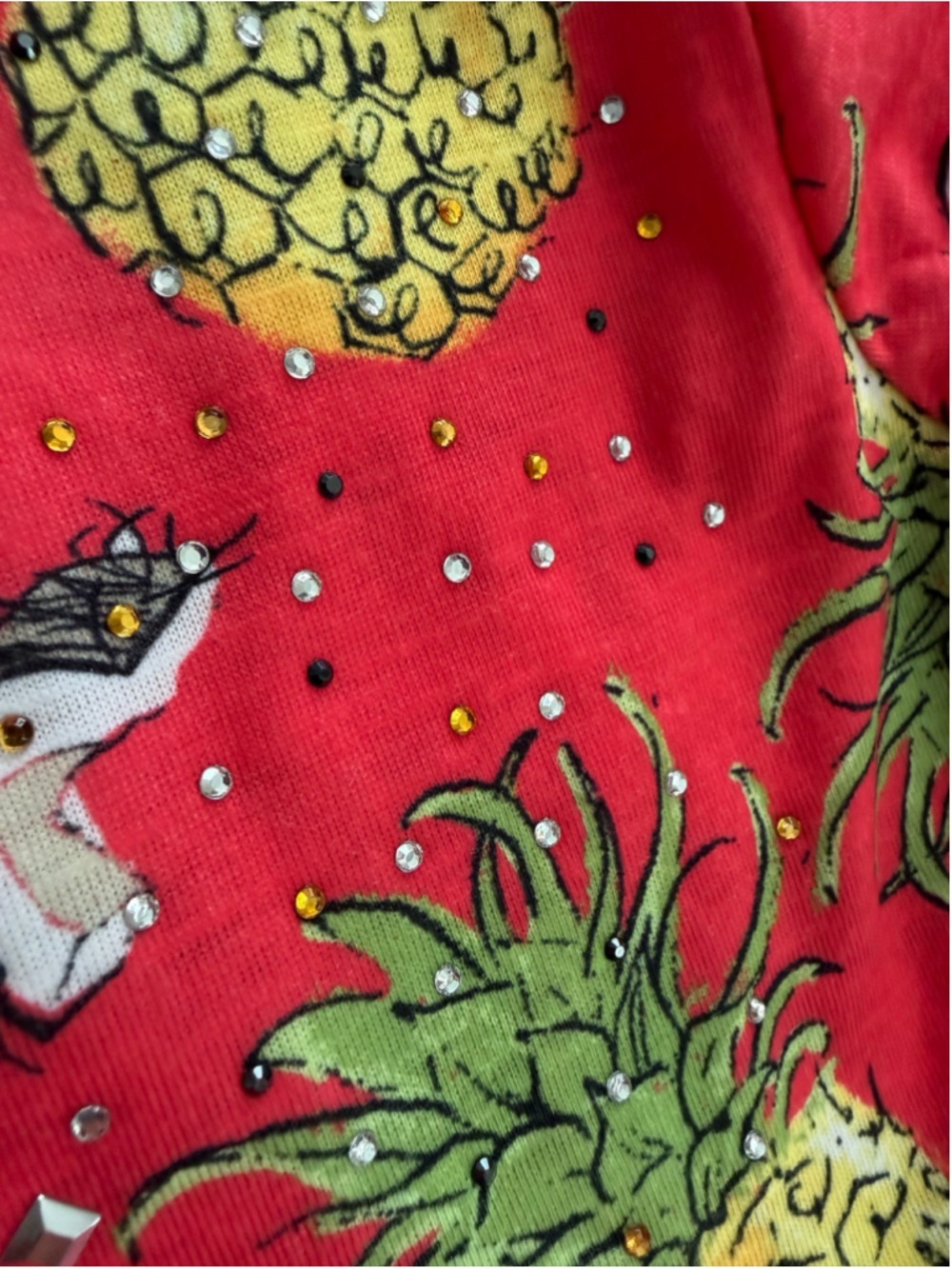 Women's Onque Casual Pineapple Print Button Down Shirt, Size S, Red/Yellow - Picture 8 of 10
